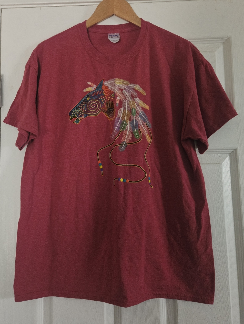 Native Horse Design Maroon Ultra Cotton Tee  Large